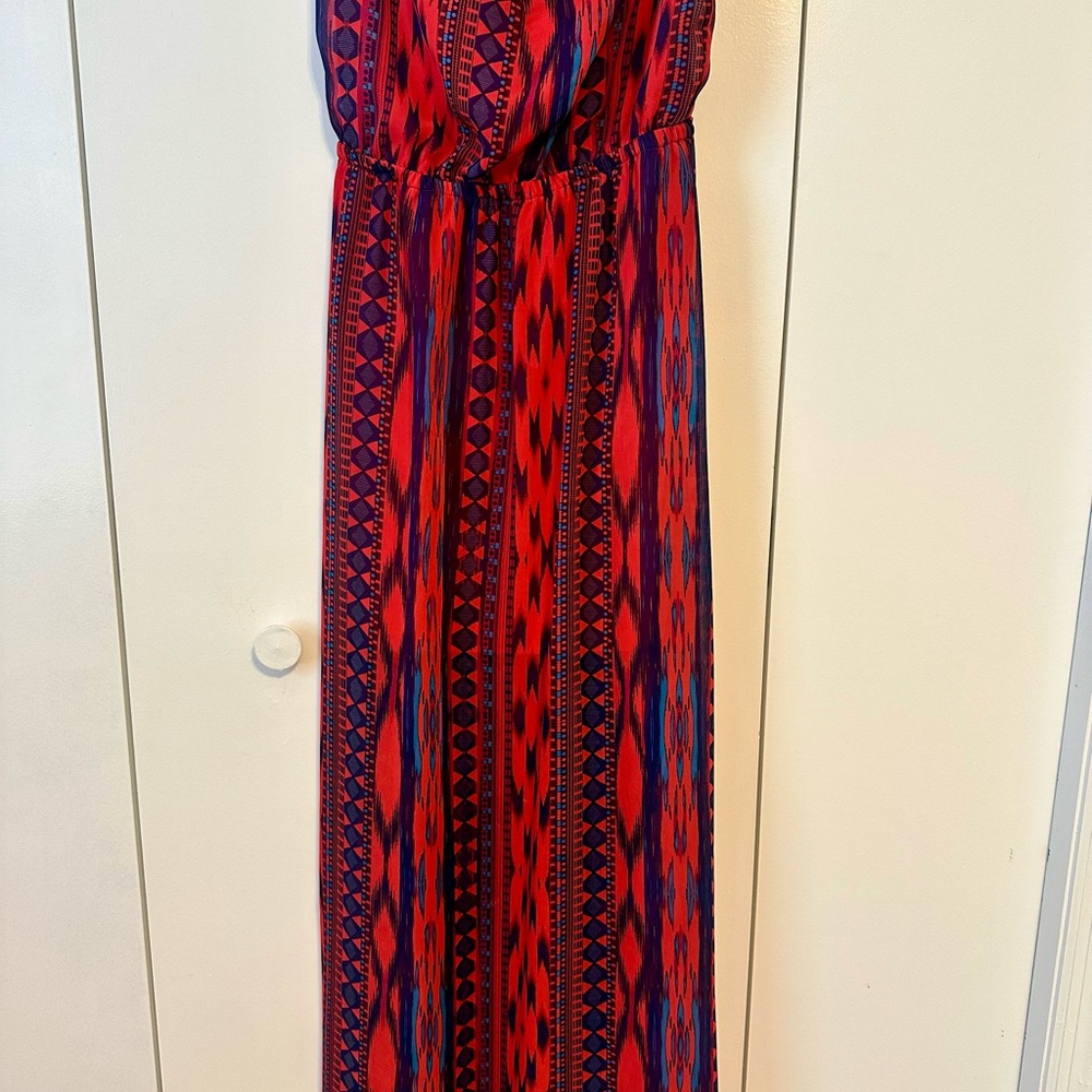 Vibrant Red and Blue Maxi Dress